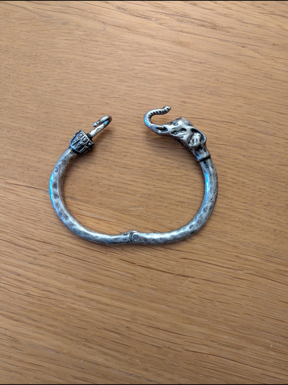 Elephant Head Hinged Bangle Bracelet - Antiqued Silver Tone - Picture 4 of 6